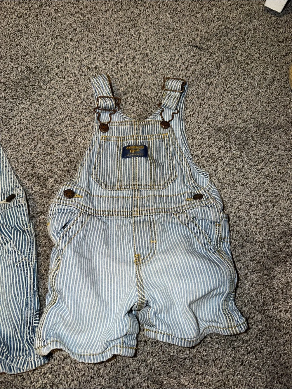 Vintage OshKosh Light Blue & White Kids Overalls Shorts
